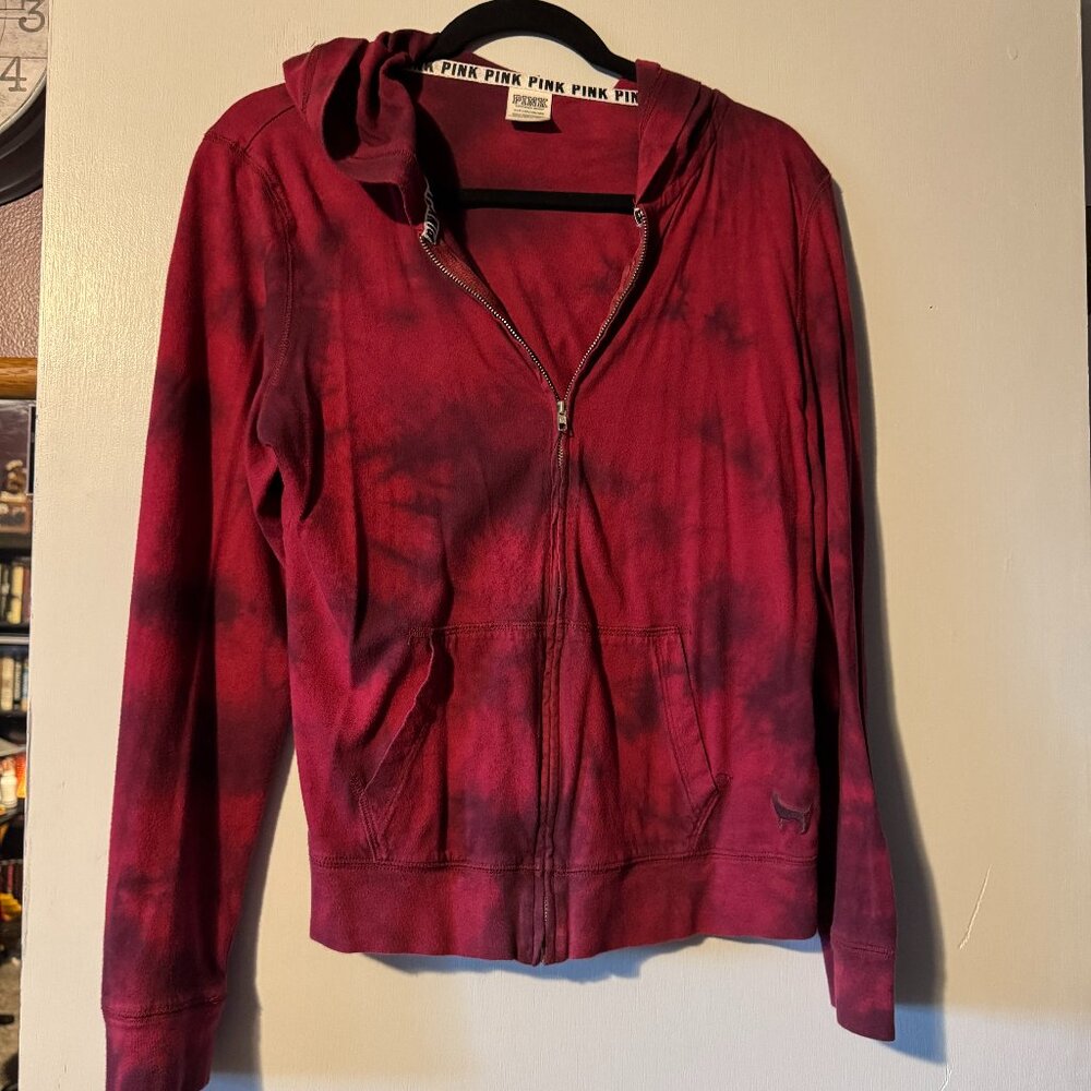 Red and Black Tie-dye Hoodie by Pink -  Women's small
